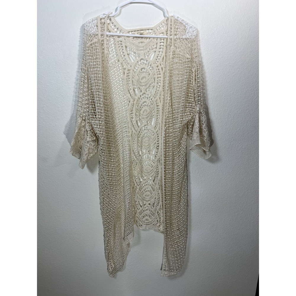 World Market Crochet Natural Kimono Kaftan Poncho Cottagecore Boho OSFA Festival